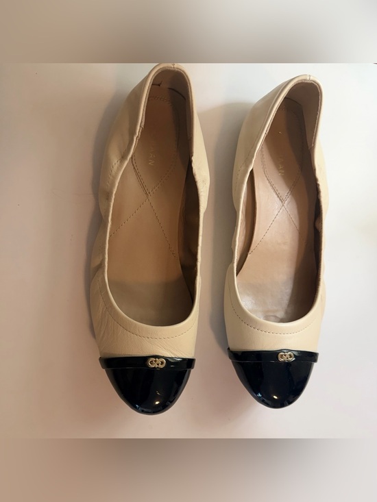 Cole Haan Shoes - COLE HAAN W05005 Leather Cap Toe Ballet Flats Ivory Cream Black Patent Size 9 B